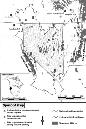 Low-resolution version map of Great Basin showing locations of surveys and pika populations.